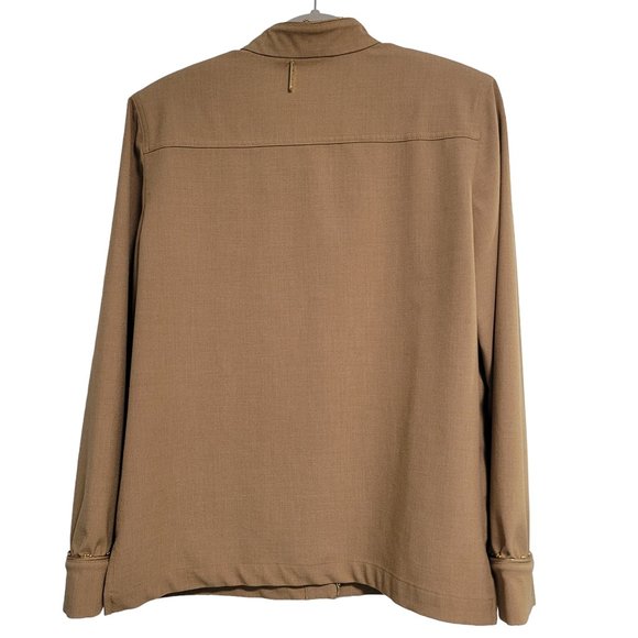 St. John Sport By Marie Gray Tan Gold Buttons Trim Shoulder Pads Blazer Small - Picture 4 of 7